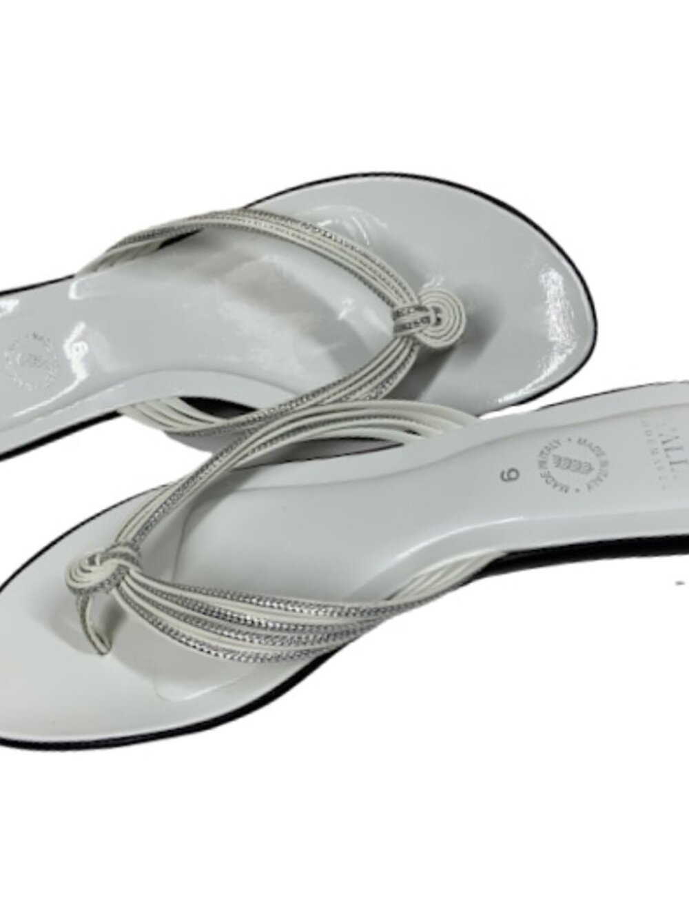 Amalfi by Rangoni White Patent Leather Sandals Womens 9 Italy Slip On